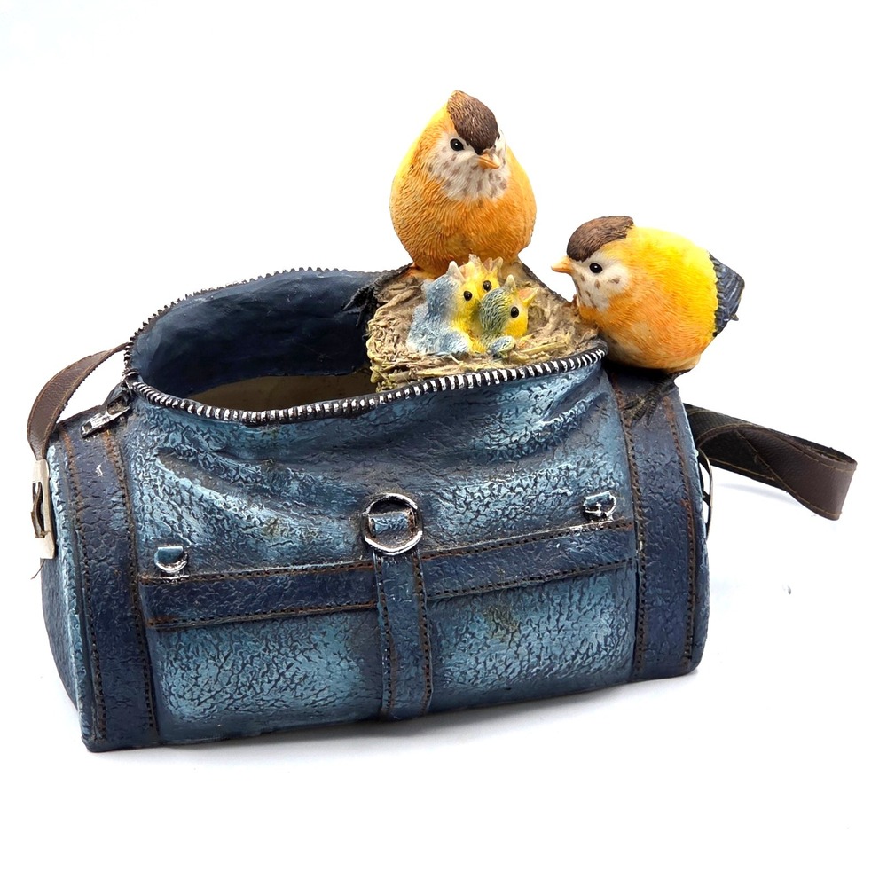 Bird In Nest‎ Planter Denim Bag Sculpture Resin  Flower Pot Garden Cottage Core